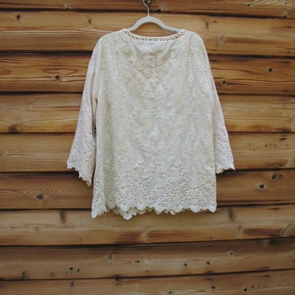 NWT John Mark Cream Boho Velvet Embossed Tunic Top - Picture 6 of 11